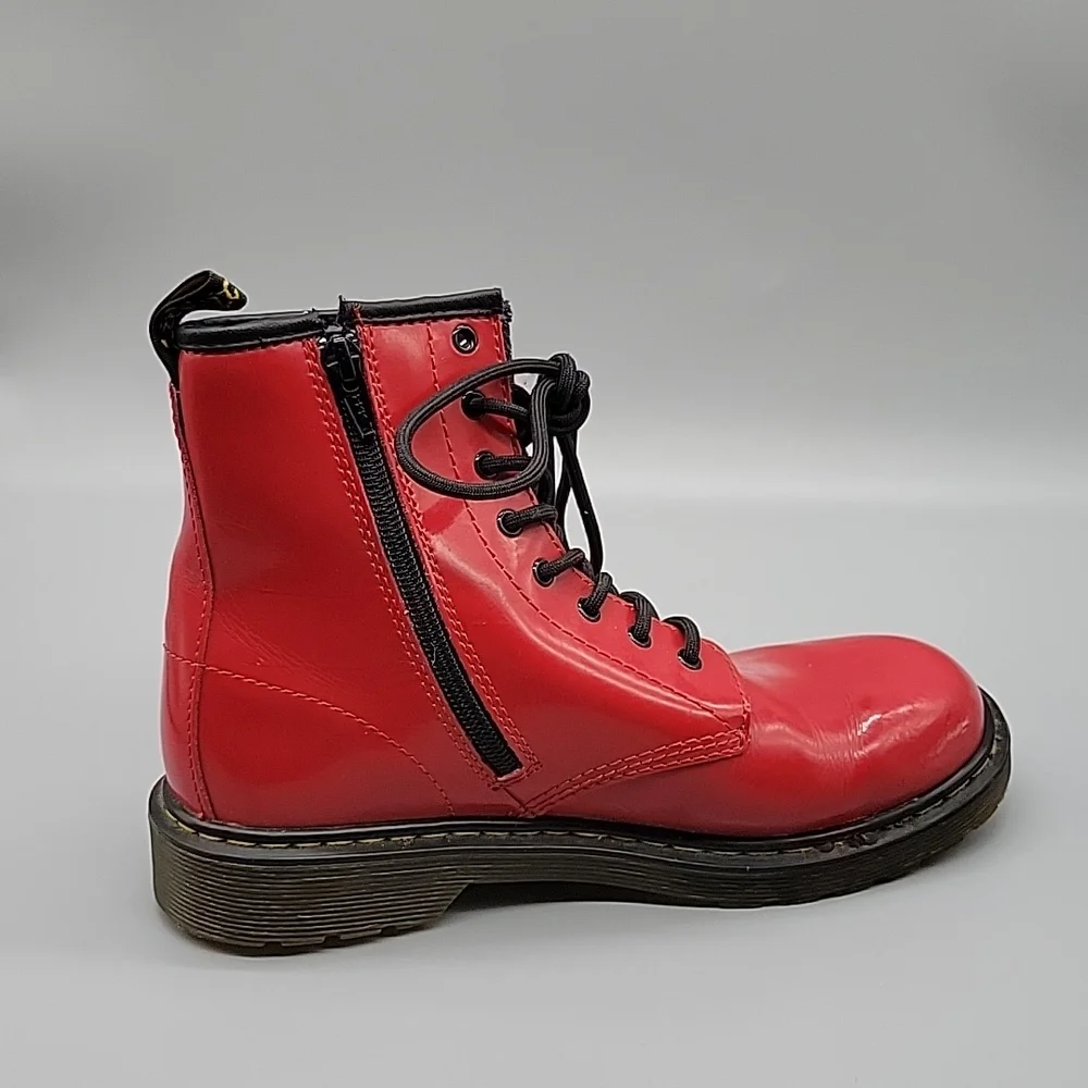 Doc Martens Red Patent Leather Boots Combat Boots - Picture 6 of 11